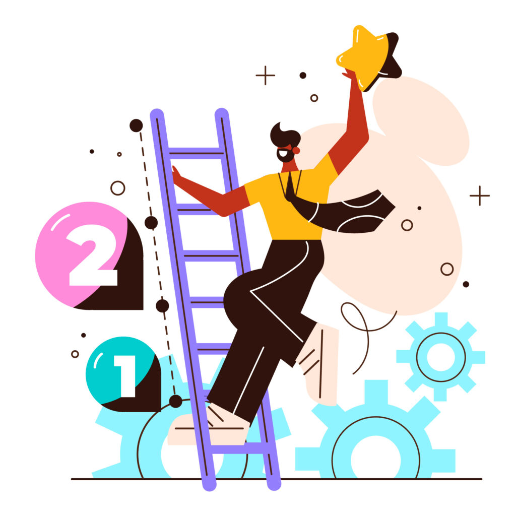 a man climbing a ladder with a star